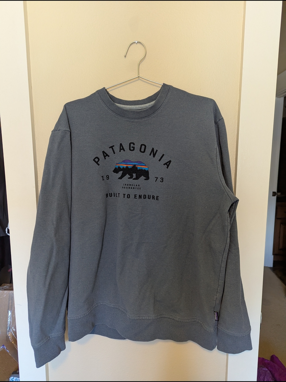 Patagonia Gray Crewneck Sweatshirt with Bear Logo